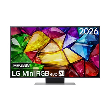Vooraanzicht van 55 inch LG Mini RGB evo AI MRGB88 4K Smart TV 2026 55MRGB88B9B